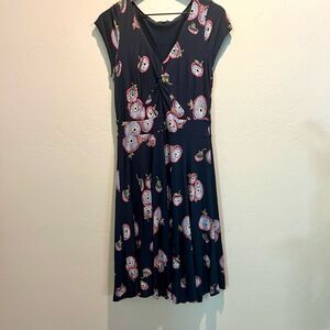 Boden Dress Womens size 10 Blue Aline Cap Sleeves Floral Print Vneck‎
